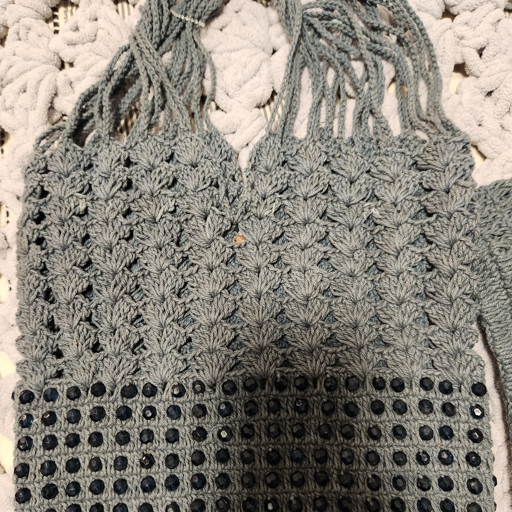 Nwot Free people studded Drawstring crochet bag with extra pouch - Picture 4 of 15